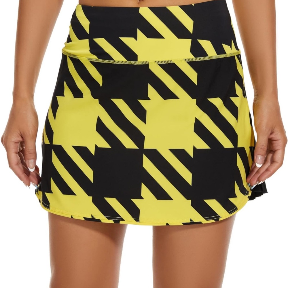 Plaid Pleated Tennis Skirt XL Yellow/Black